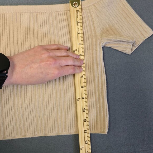 Aerie Ribbed Off-Shoulder Crop Light Beige Knit Top L - Picture 6 of 8